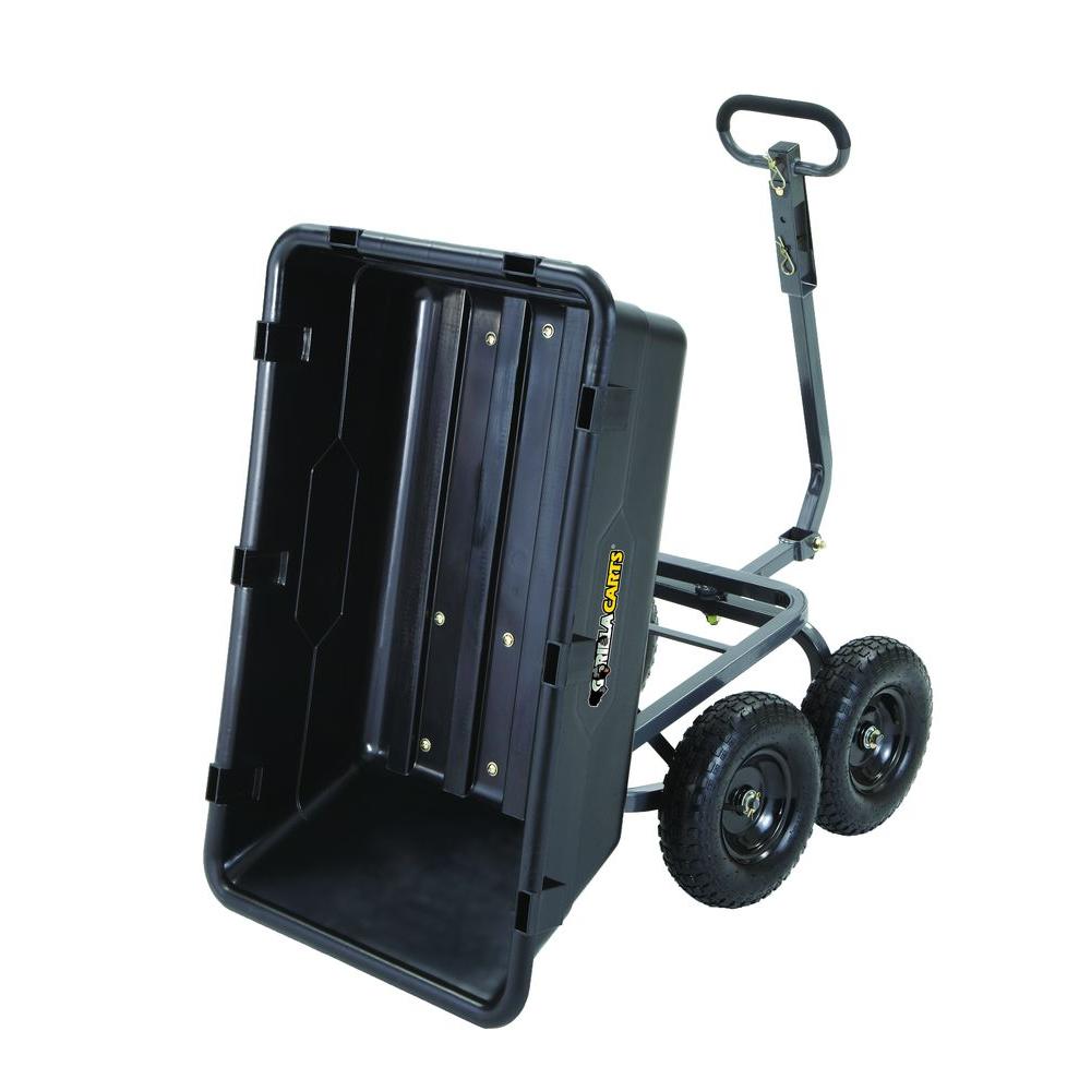 Gorilla Carts Gor Ps Heavy Duty Poly Yard Dump Cart With In Convertible Handle Black