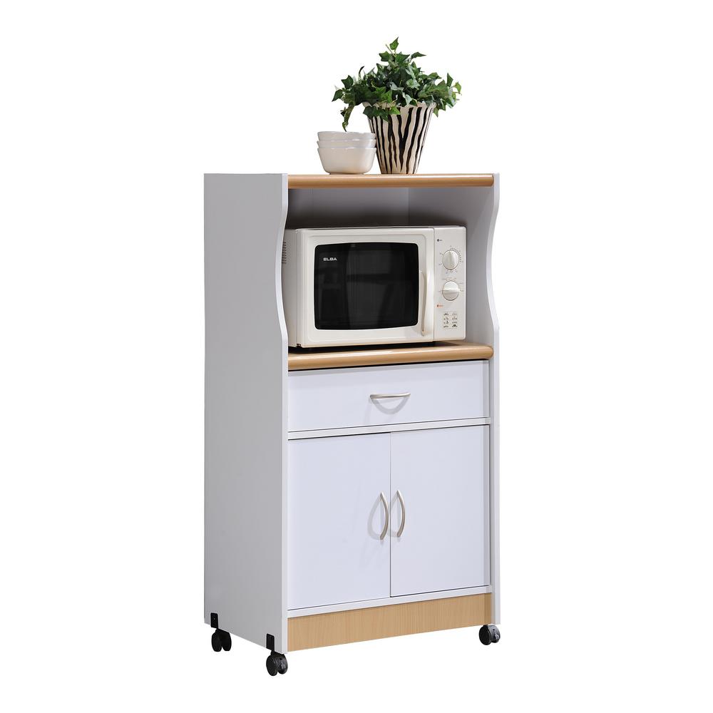 white microwave cart with hutch