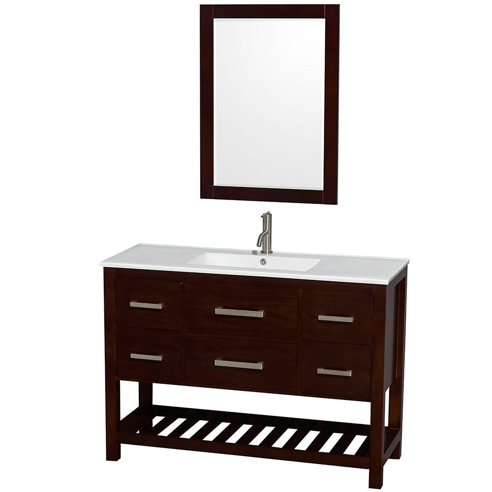 Wyndham Collection Natalie 48 In Vanity Espresso With Porcelain Top White Integrated Sink And 24 Mirror