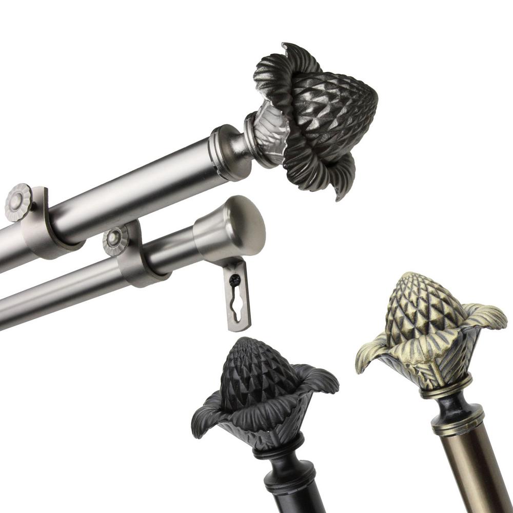 120 in. 170 in. Adjustable 13/16 in. Double Curtain Rod in Antique