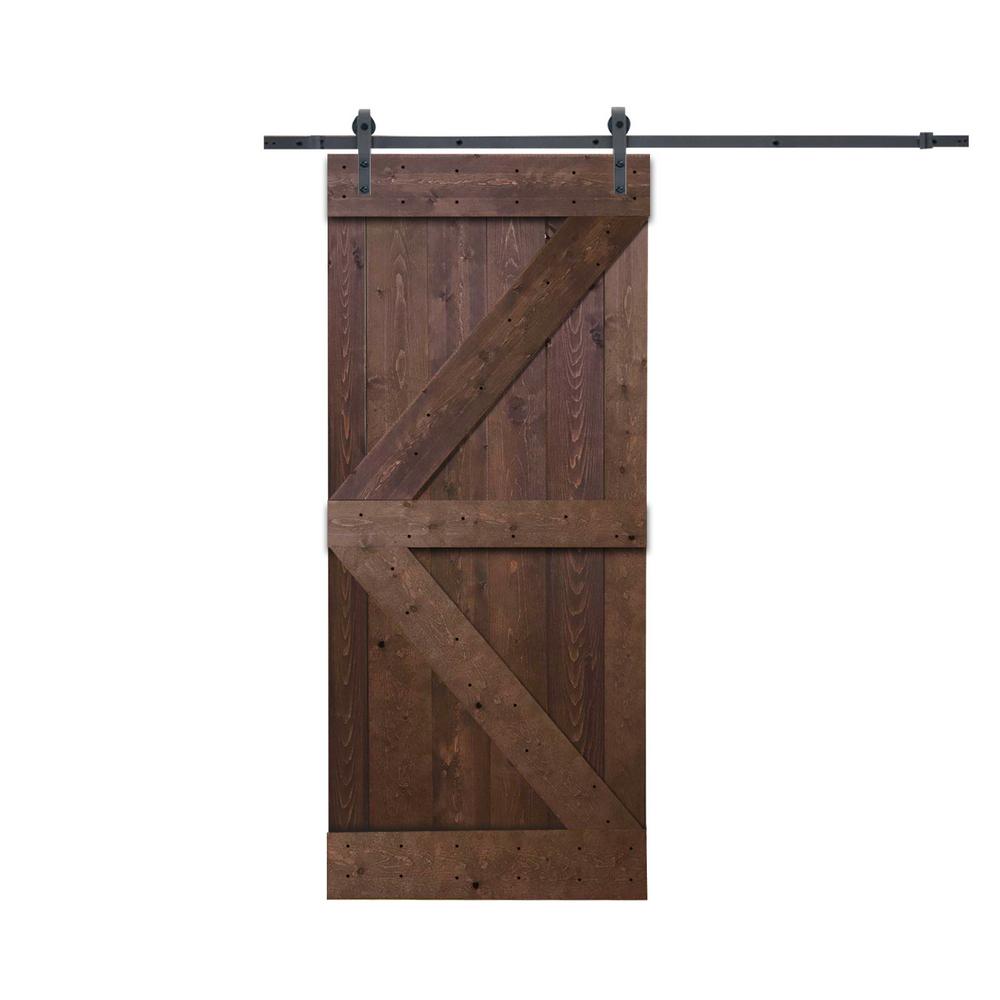 Calhome 30 In X 84 In K Style Knotty Pine Wood Barn Door With