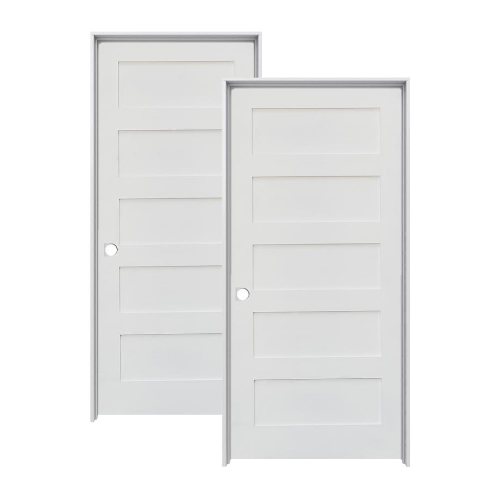 Krosswood Doors 24 In X 80 In Shaker Primed Mdf 5 Panel Right Hand Solid Core Wood Single Prehung Interior Door 2 Pack