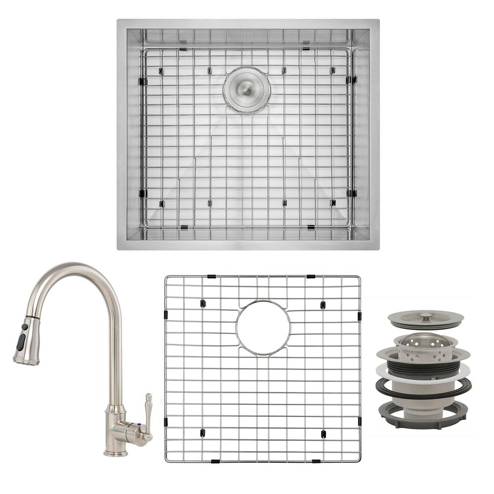 AKDY Handmade AllinOne Undermount Stainless Steel 33 in. x 22 in. Bottom Grid Spring Neck