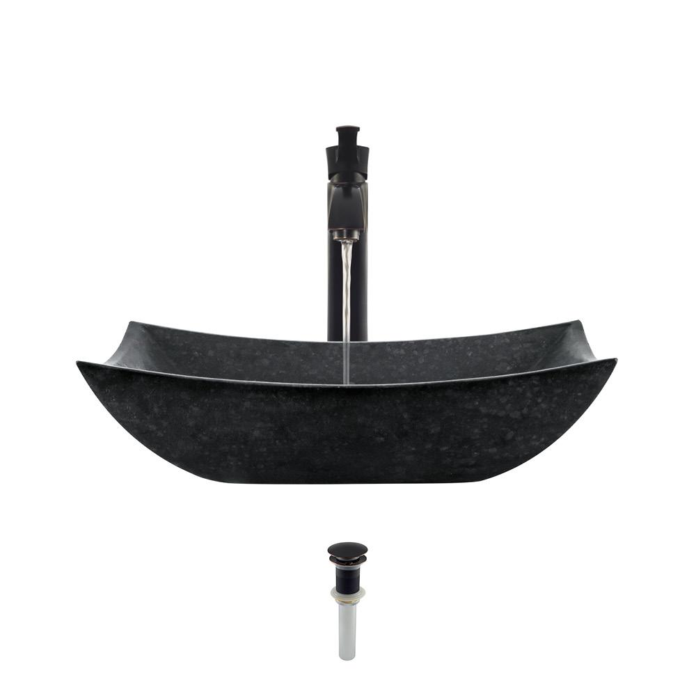 Mr Direct Stone Vessel Sink In Honed Basalt Black Granite With 726 Faucet And Pop Up Drain Antique Bronze