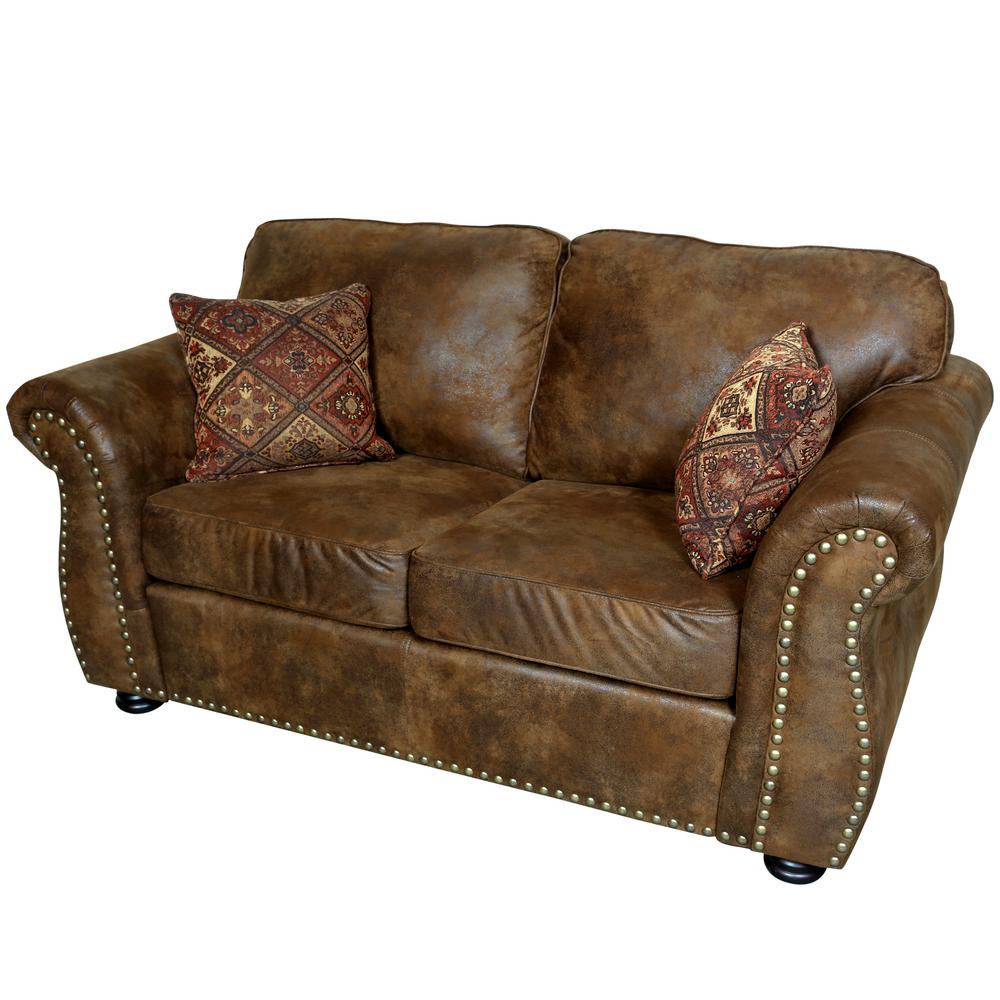 Elk River Brown Transitional Leather Look With Nailhead Loveseat