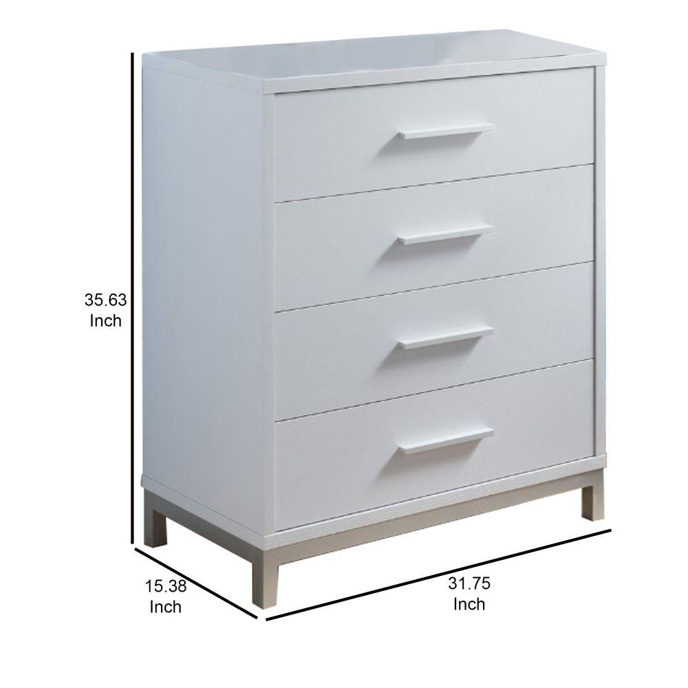 Benjara White Wooden 4 Drawers Utility Chest With Metal Bar