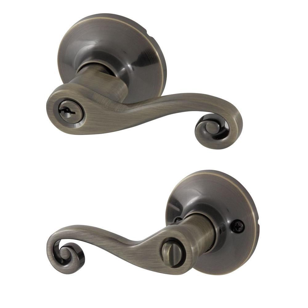 Honeywell Scroll Antique Brass Keyed Entry Door Lever-8108101 - The ...