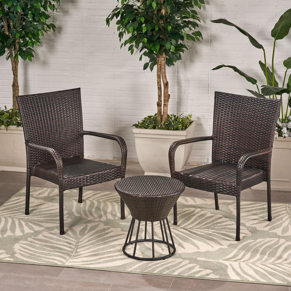 Noble House Davis Multi-Brown 3-Piece Wicker Patio Conversation Set