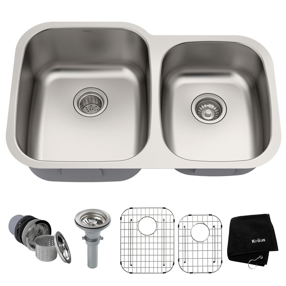 Kraus Premier Undermount Stainless Steel 32 In 60 40 Double Bowl Kitchen Sink