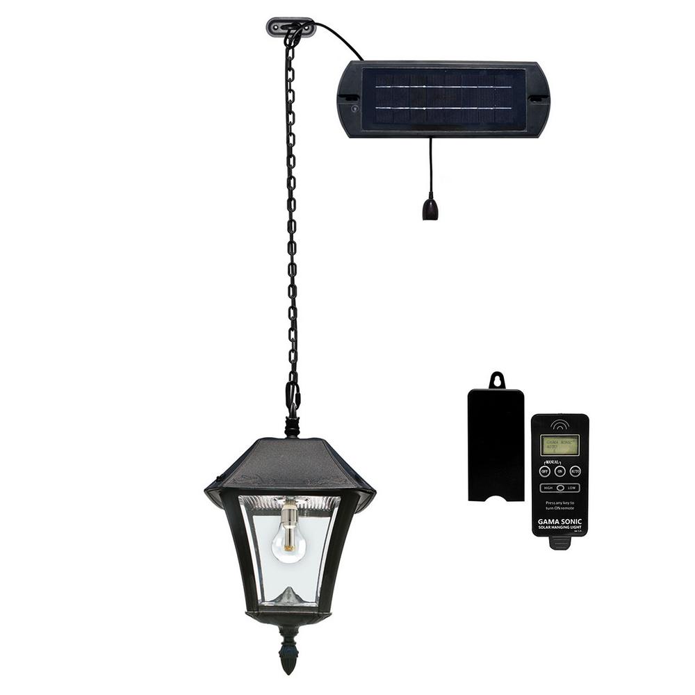 Outdoor Chandeliers Solar Remote Control Included Baytown Ii Solar Black Integrated Led Hanging Light With Remote Control