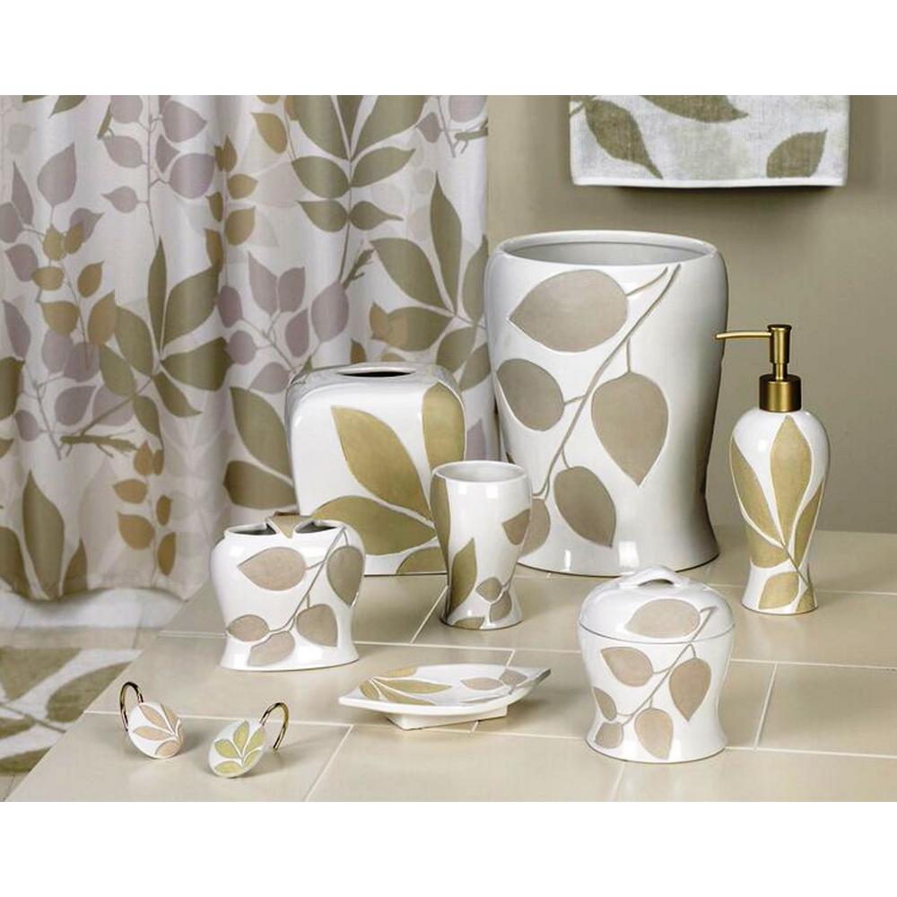 Shadow Leaves 7-Piece Ceramic Bath Accessory Set in White/Green/Lavender/Tan
