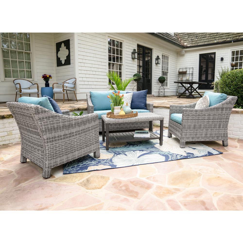 Leisure Made Marietta 4 Piece Wicker Patio Conversation Set With Spa Blue Cushions - 4 Piece Wicker Patio Conversation Furniture Set Leisure Made Marietta 4 Piece Wicker Patio Conversation Set With Spa Blue Cushions - 4 Piece Wicker Patio Conversation Furniture Set