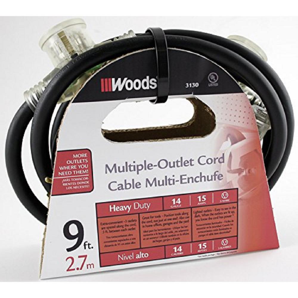 Southwire 9 Ft. 14/3 STW Tri-Source (Multi-Outlet) Outdoor Medium-Duty ...