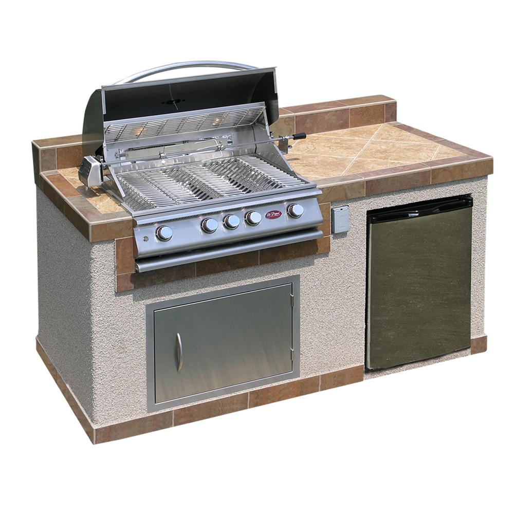 Cal Flame Outdoor Kitchen 4 Burner Barbecue Grill Island With Refrigerator E6004 The Home Depot