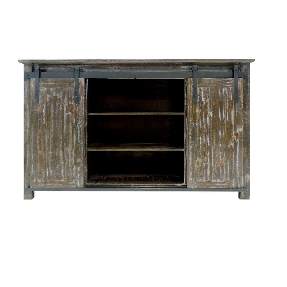 The Urban Port Distressed Brown 70 Inch Wooden Console With Barn