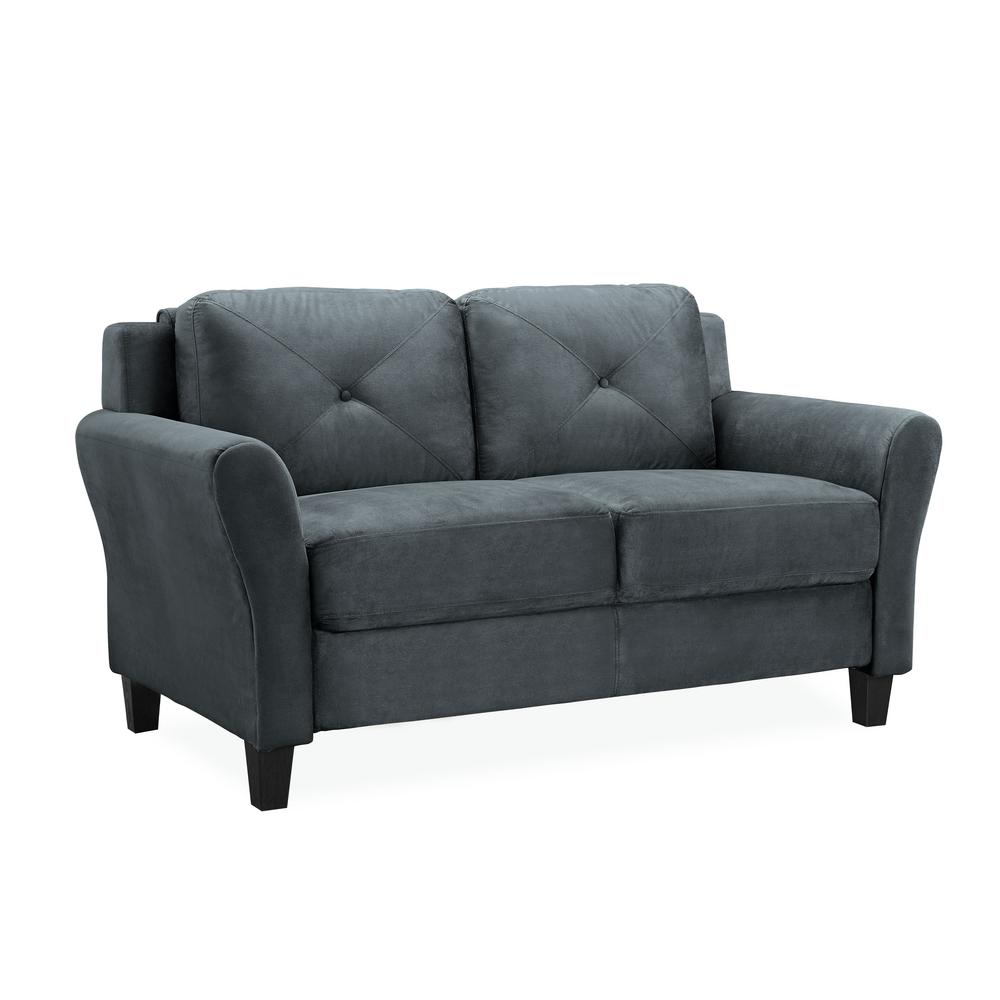 Lifestyle Solutions Harvard 56 3 In Dark Grey Microfiber 2 Seater Loveseat With Round Arms Cchrfks2m26dgra The Home Depot