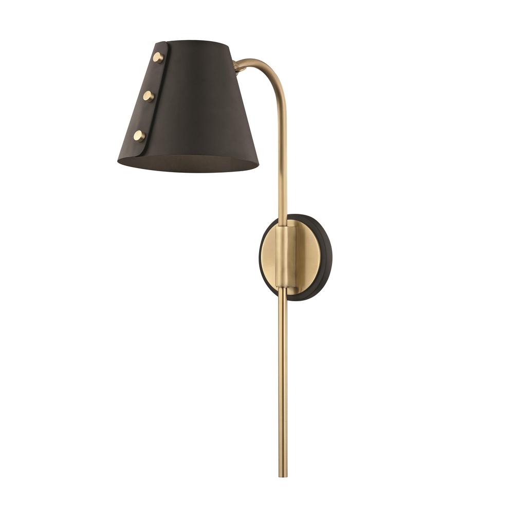 Mitzi By Hudson Valley Lighting Meta 1 Light Aged Brass Led Wall Sconce With Plug And Black Accents