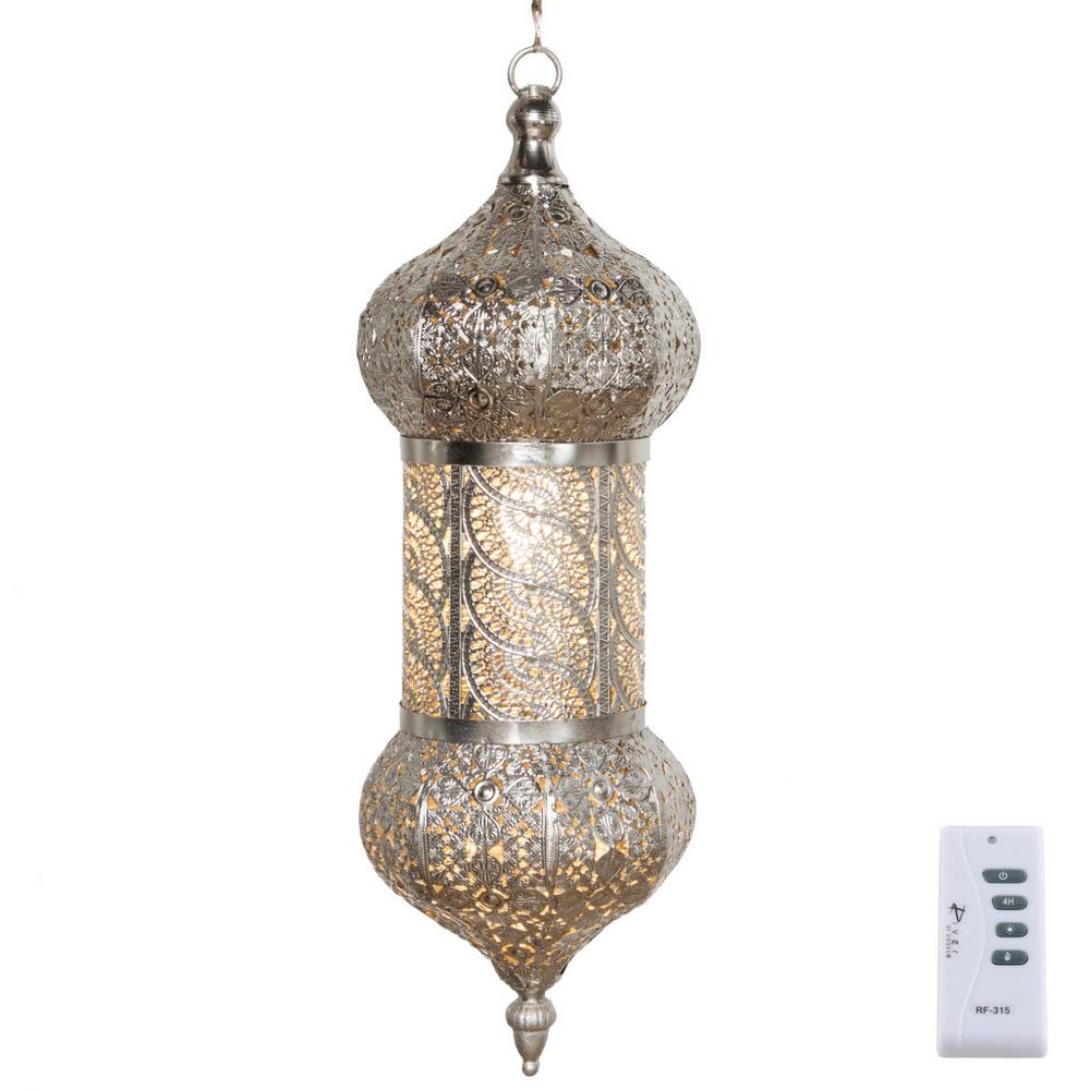 River Of Goods Outdoor Silver Integrated Led Hanging Lantern With Punched Metal Design