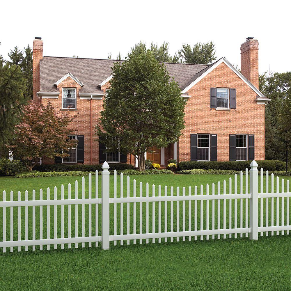Veranda Chatham 4 Ft H X 8 Ft W White Vinyl Scalloped Top Spaced Picket Fence Panel Unassembled 128005 The Home Depot