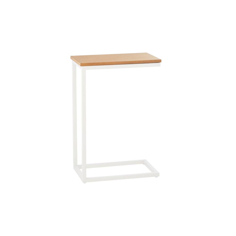 Stylewell Donnelly Rectangular White Metal C Shape Accent Table With Natural Wood Finish Top 17 In W X 25 In H St8011wh The Home Depot