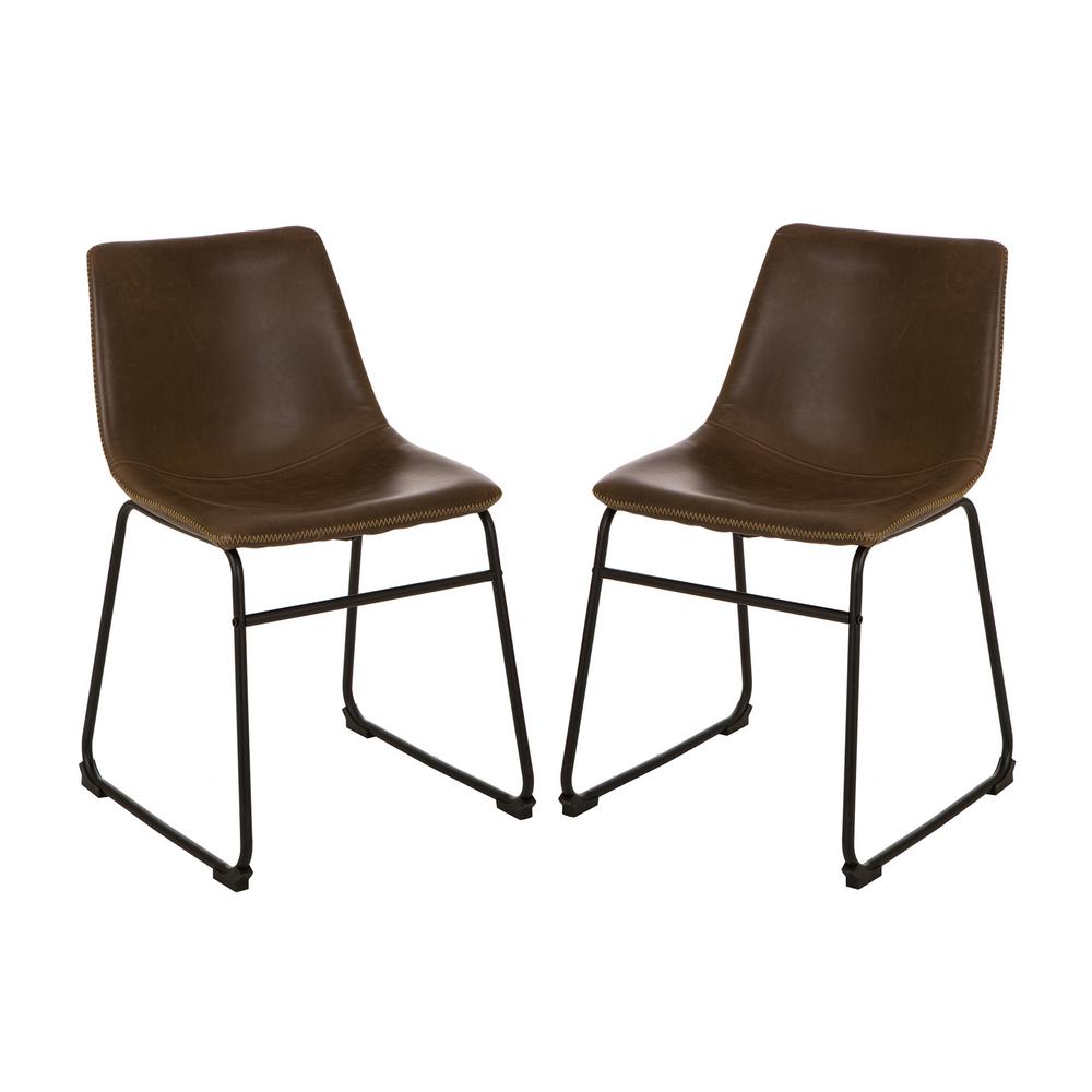 Glitzhome S 2 Mid Century Modern Vintage Brown Leatherette Dining Chair 1005202153 The Home Depot