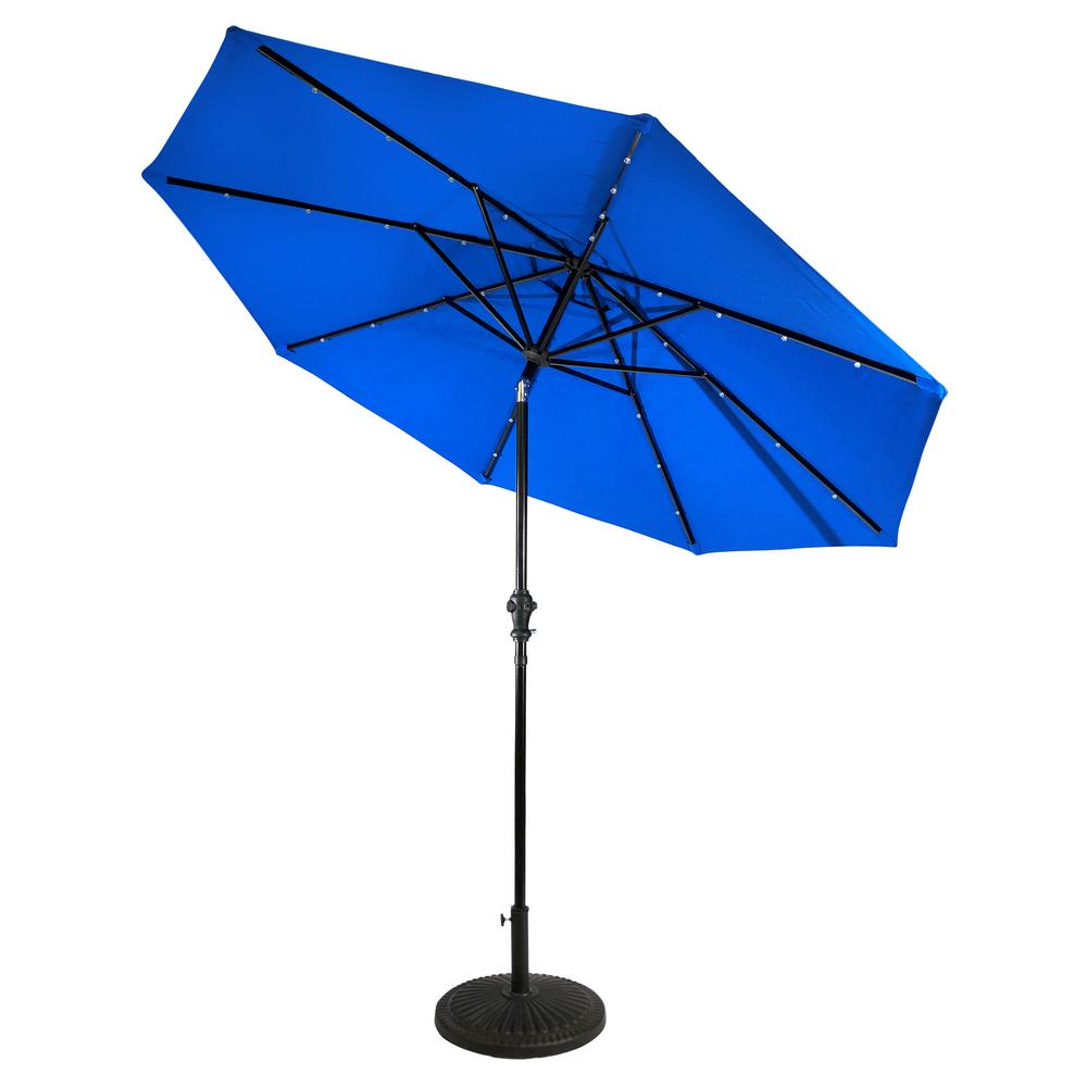 Sun Ray 9 Ft Aluminum Market Solar Lighted 8 Rib Round Patio Umbrella With Olefin Canopy In Royal Blue 841020ole The Home Depot