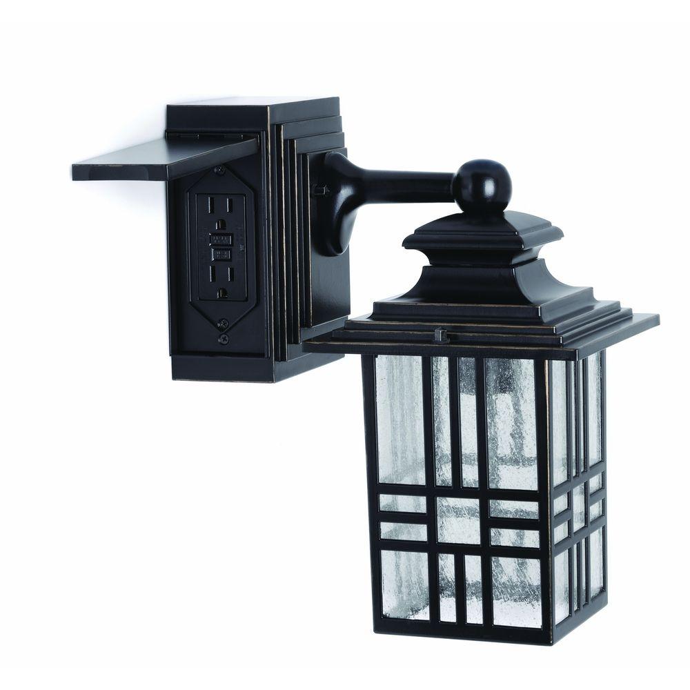 Hampton Bay Mission Style Outdoor Black With Bronze Highlight Wall Lantern