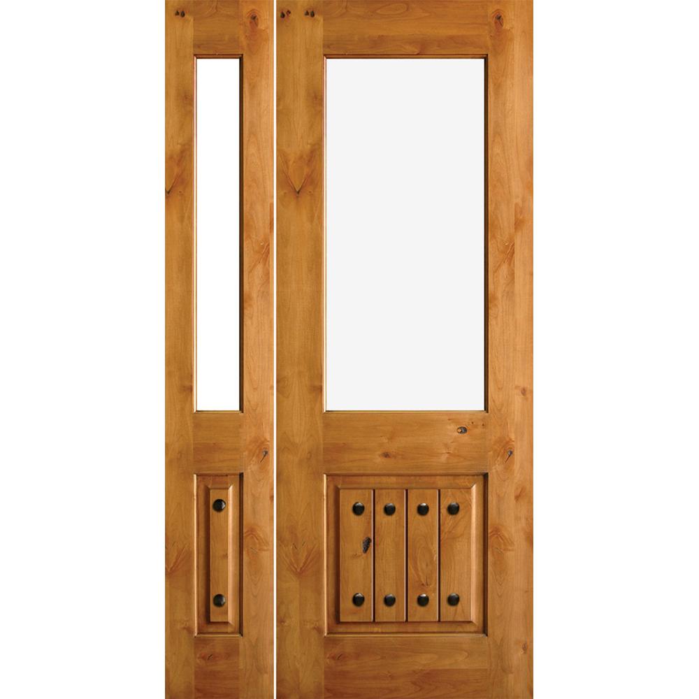 Krosswood Doors 50 In X 80 Rustic Mediterranean Style Low E Ig V Grooved Left Hand Inswing Prehung Front Door With Sidelite Krosswood Doors 50 In X 80 Rustic Mediterranean Style Low E Ig V Grooved Left Hand Inswing Prehung Front Door With Sidelite