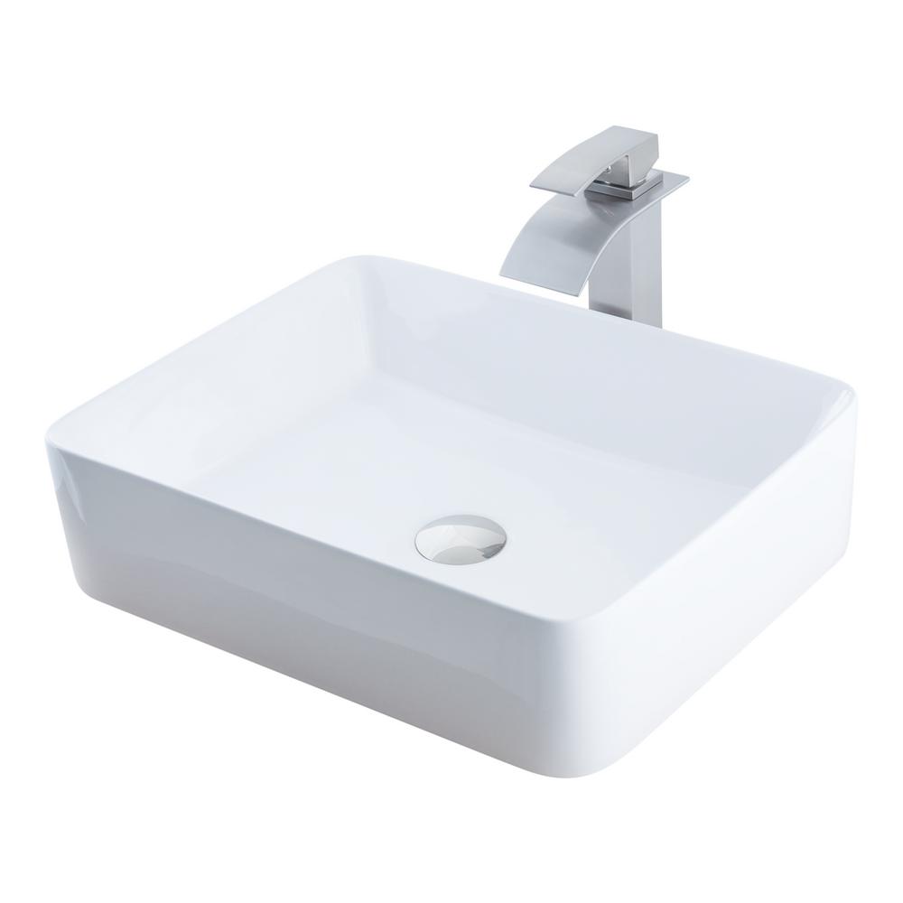 Vessel Sink In White With Faucet In Brushed Nickel