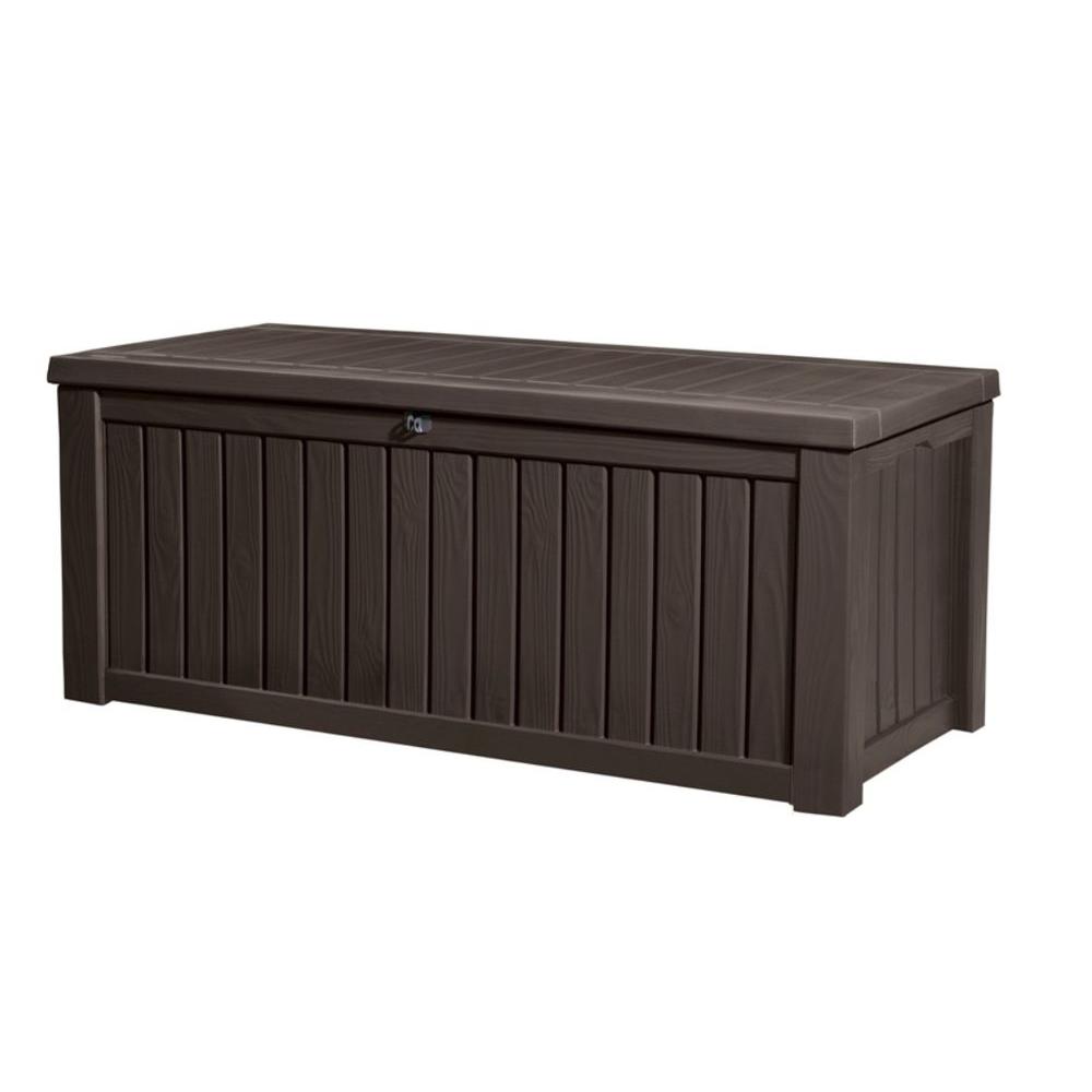 Keter Eden 70 Gal Outdoor Garden Patio Deck Box Storage Bench In Rockwood 150 Gal Deck Box In Espresso Brown
