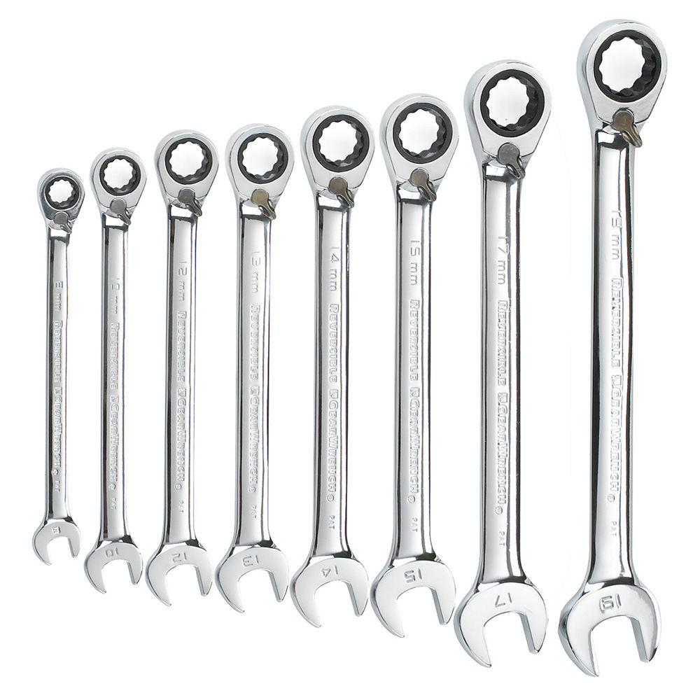 GearWrench Metric Reversible Combination Ratcheting Wrench Set (8Piece)9543 The Home Depot