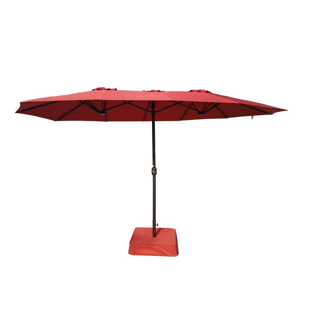 Hampton Bay 8 8 Ft X 14 Ft Triple Vent Outdoor Patio Umbrella In Red With Sand Bag Base B055 P N14 The Home Depot