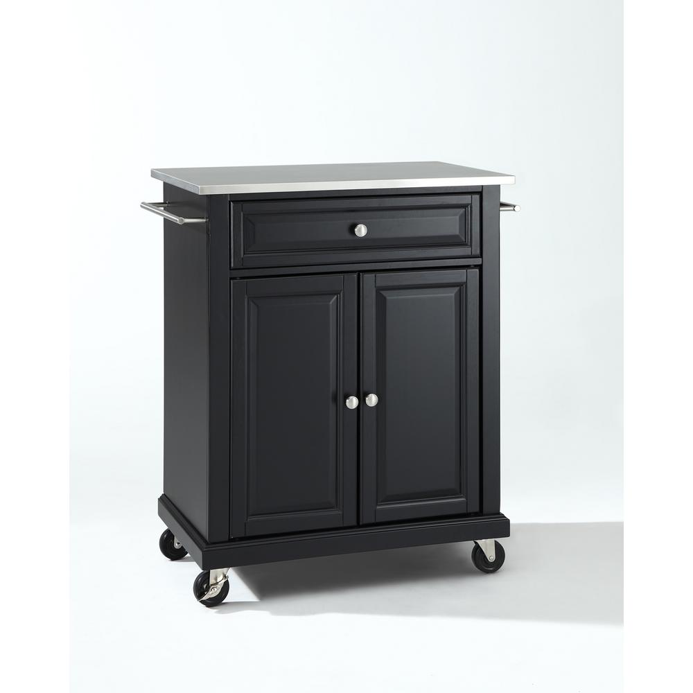 Crosley Black Kitchen Cart With Stainless Steel Top KF30022EBK The
