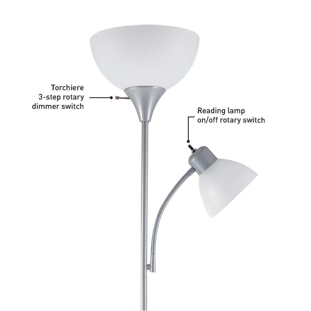 Globe Electric Delilah 72 In Silver, 72 In Torchiere Floor Lamp