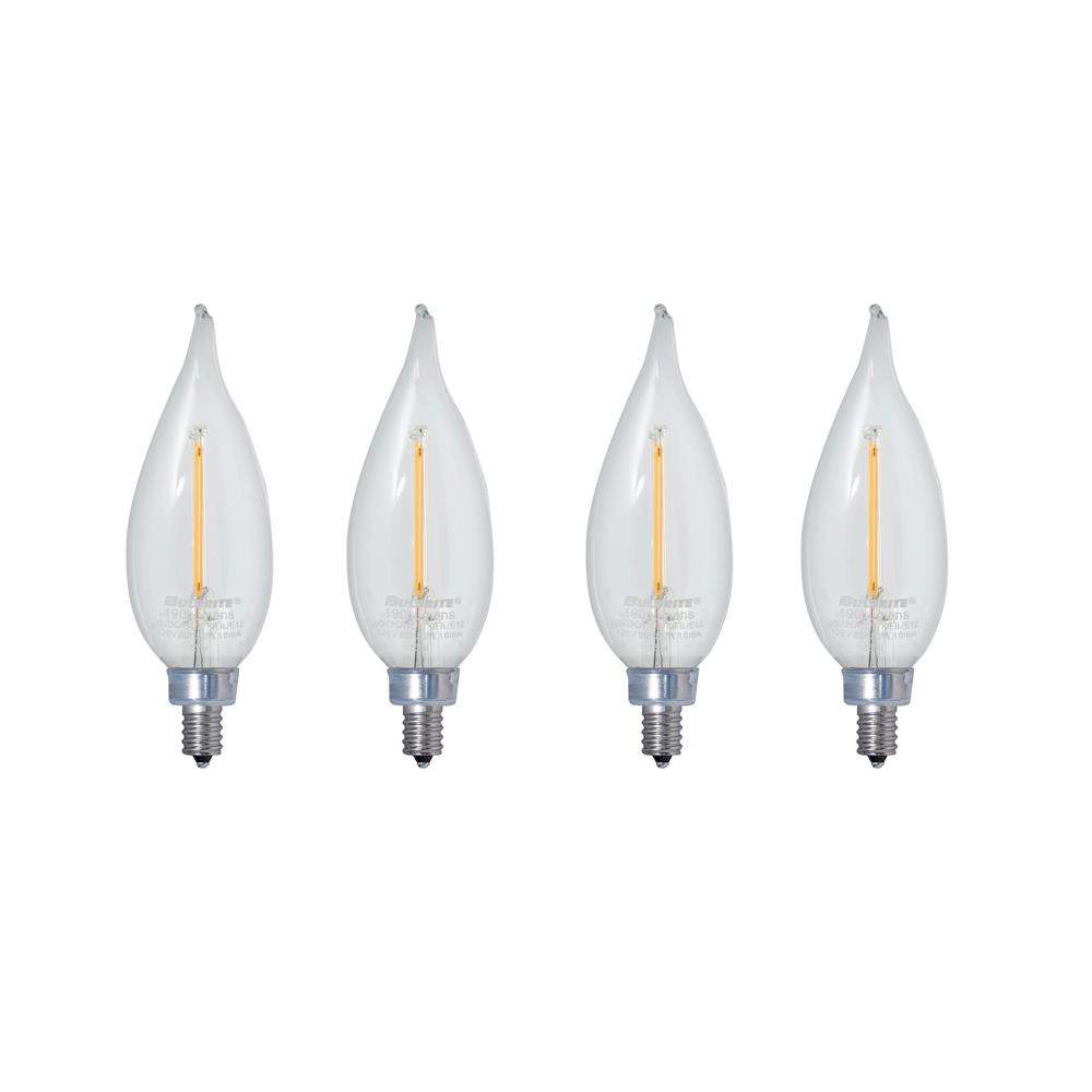 Bulbrite 861420 4.5 watt Dimmable Clear Filament CA10 Candelabra E12 LED Bulb - 350 Lumens&#44; 3000K & 90 CRI - Pack of 4