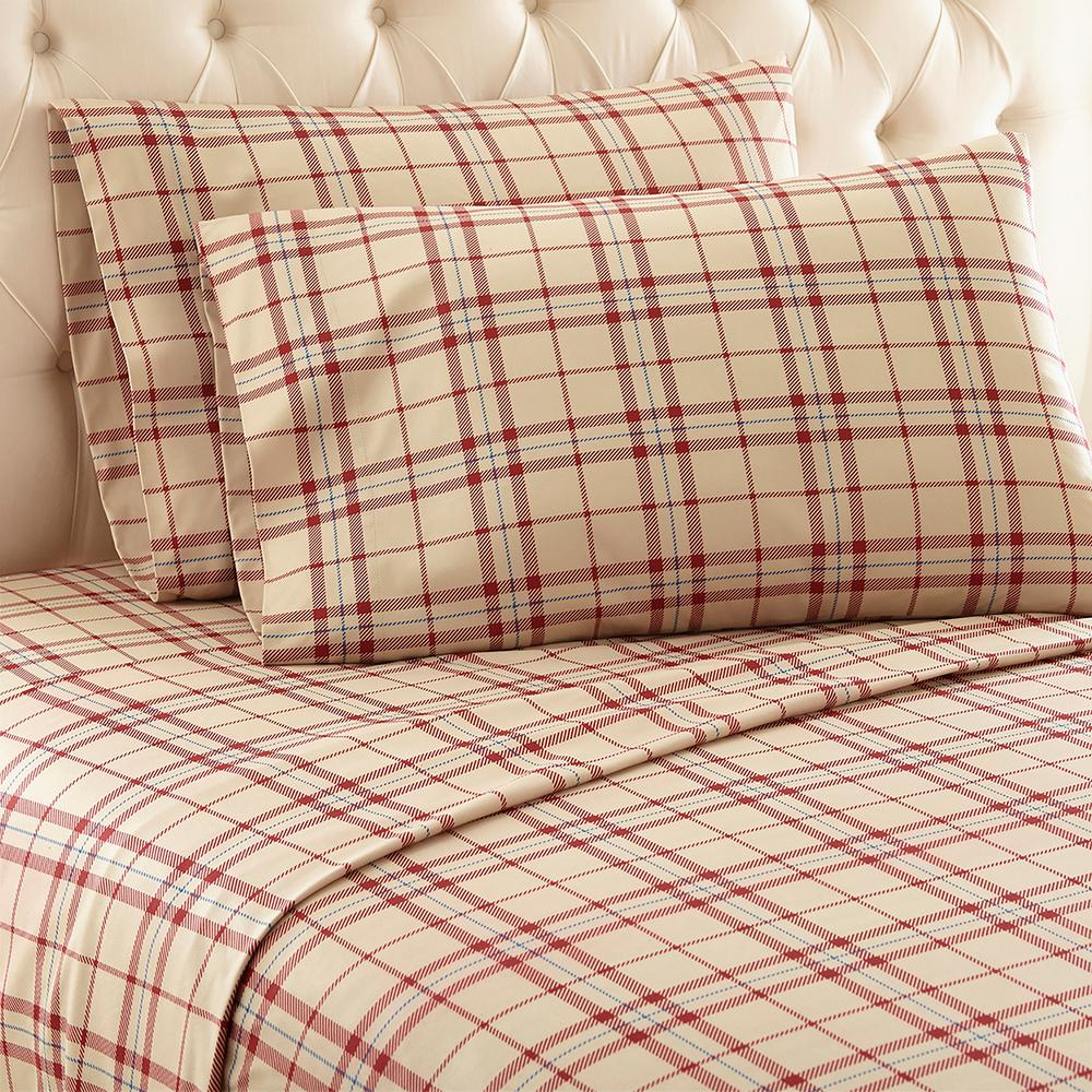 Micro Flannel 3-Piece Carlton Plaid Tan Twin Polyester Sheet Set ...