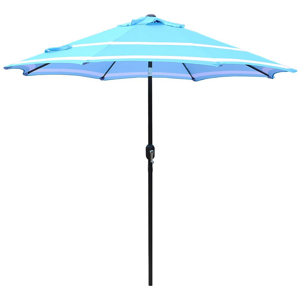 Maypex 9 Ft Steel Market Crank And Tilt Pattern Patio Umbrella In Aqua And White 300286 The Home Depot