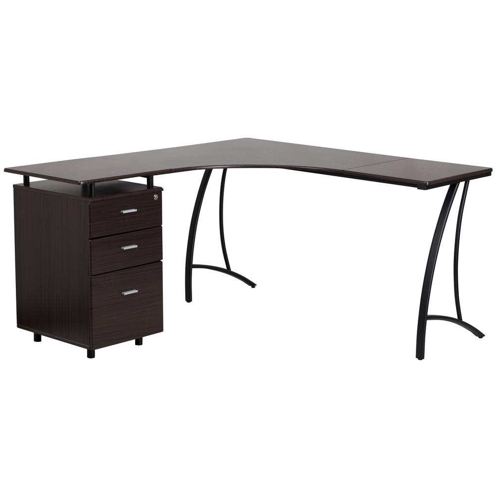 Flash Furniture Walnut Laminate L Shape Desk With 3 Drawer Pedestal Flash Furniture Walnut Laminate L Shape Desk With 3 Drawer Pedestal