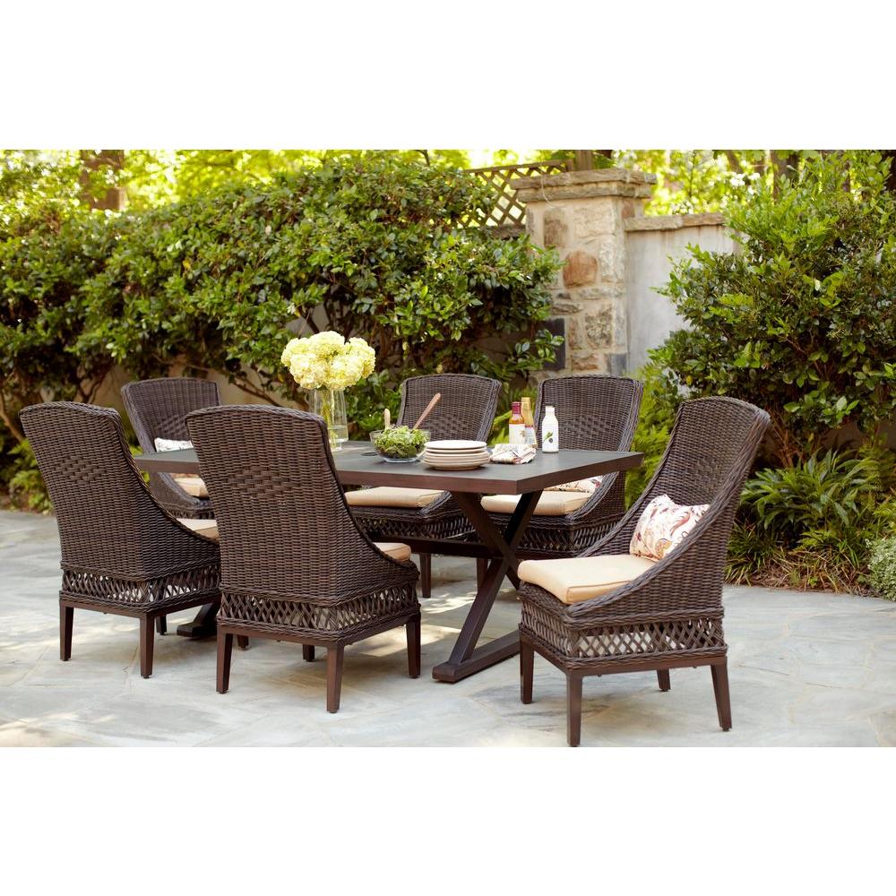 Hampton Bay Woodbury 7 Piece Patio Dining Set With Textured Sand with dining tables home depot pertaining to Your property