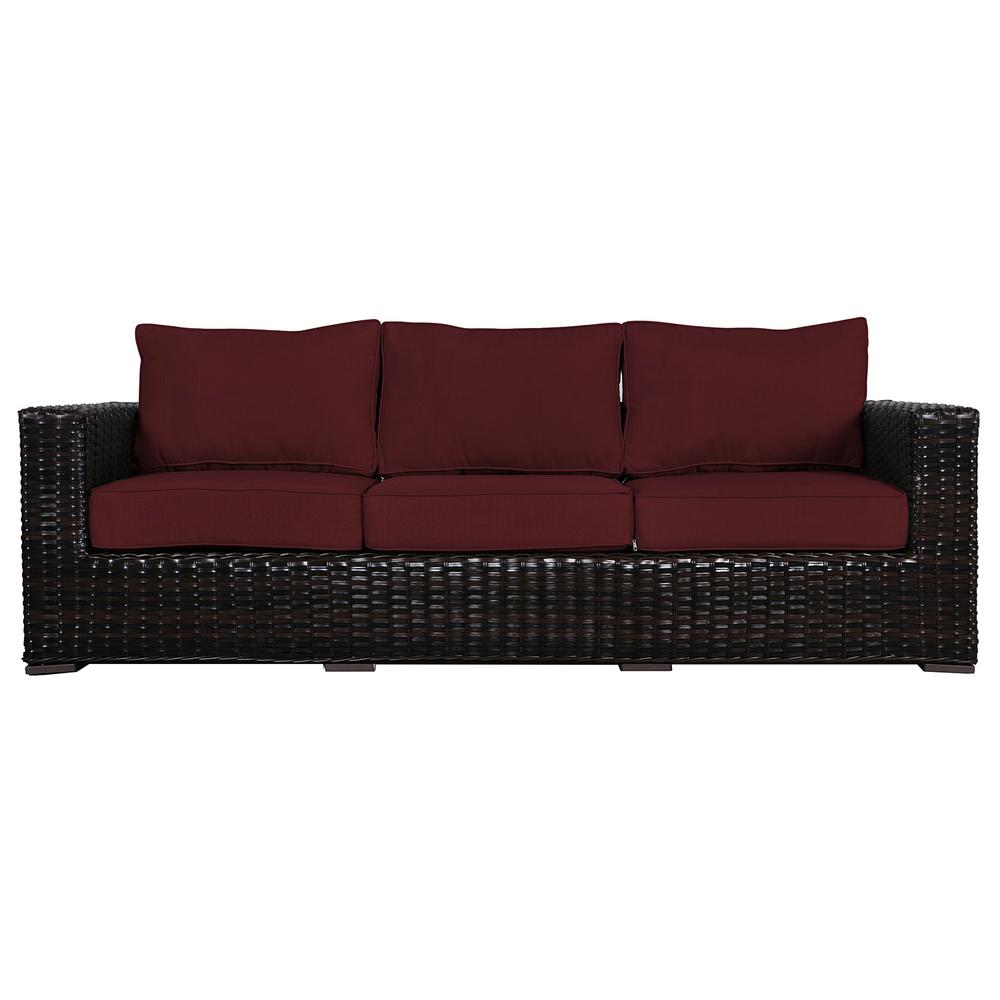 Envelor Santa Monica Patio Wicker Outdoor Sofa With Sunbrella Burgundy Cushions