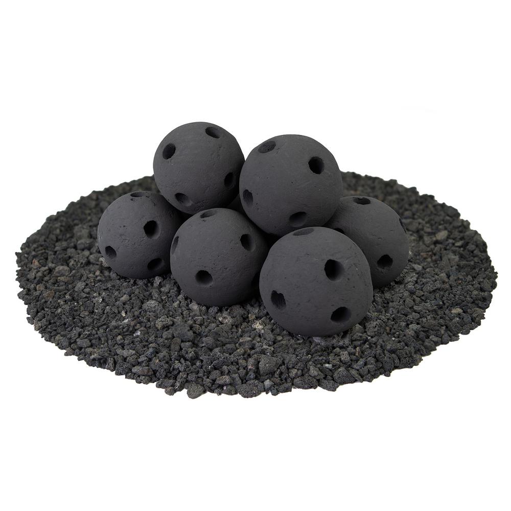5 in. Set of 8 Hollow Ceramic Fire Balls in Midnight Black010599