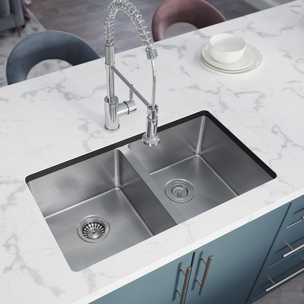 MR Direct Stainless Steel 31 in. Double Bowl Undermount Kitchen Sink 31 Inch Undermount Stainless Steel Kitchen Sink