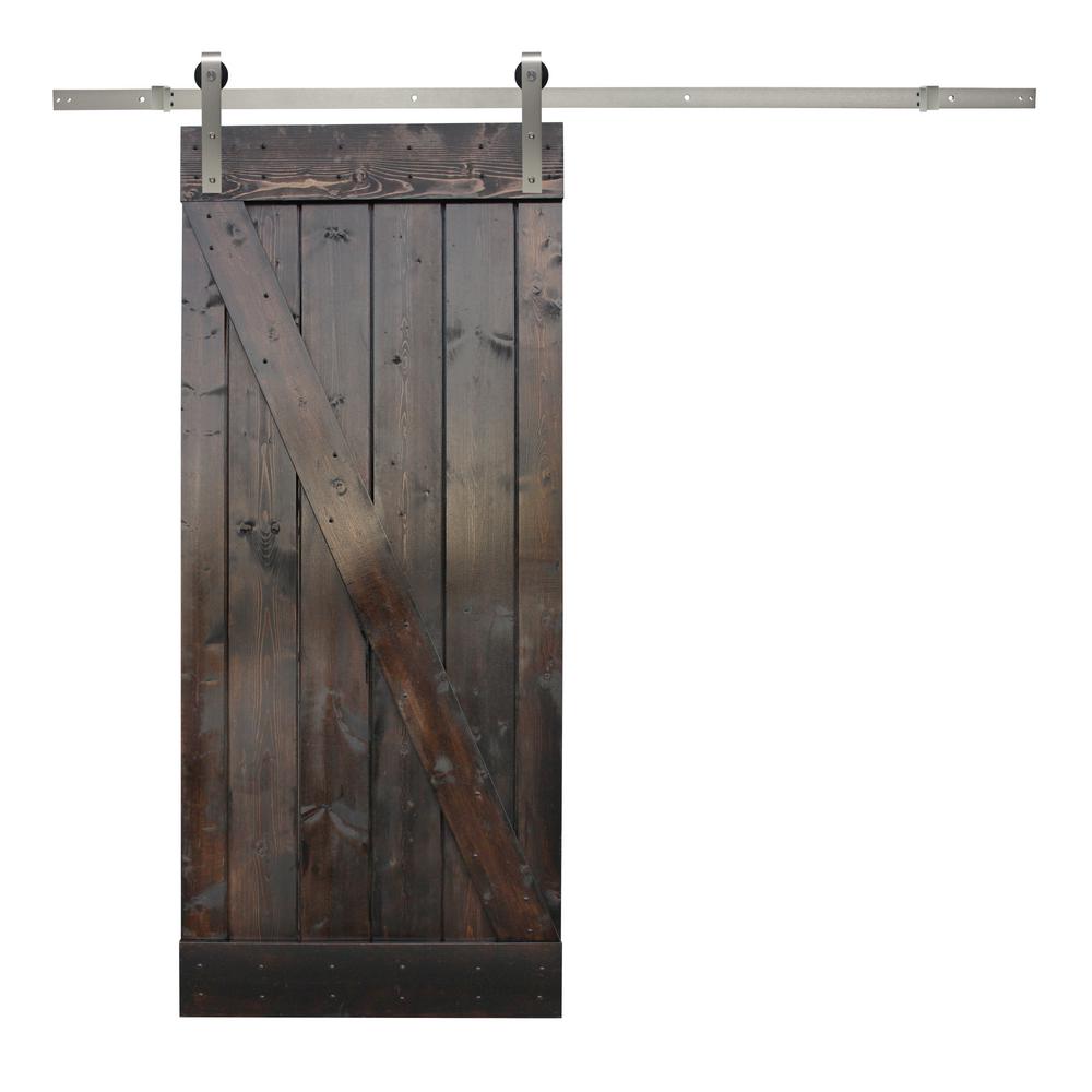 CALHOME 36 in. x 84 in. Dark Chocolate Stain Wood Sliding Barn Door with Stainless Steel Hardware Kit, Silver was $419.0 now $319.0 (24.0% off)