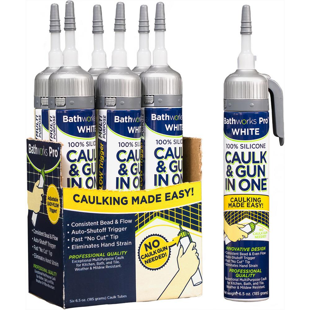BATHWORKS 39 oz. Caulk and Gun in One 100 White Silicone Caulk and Gun