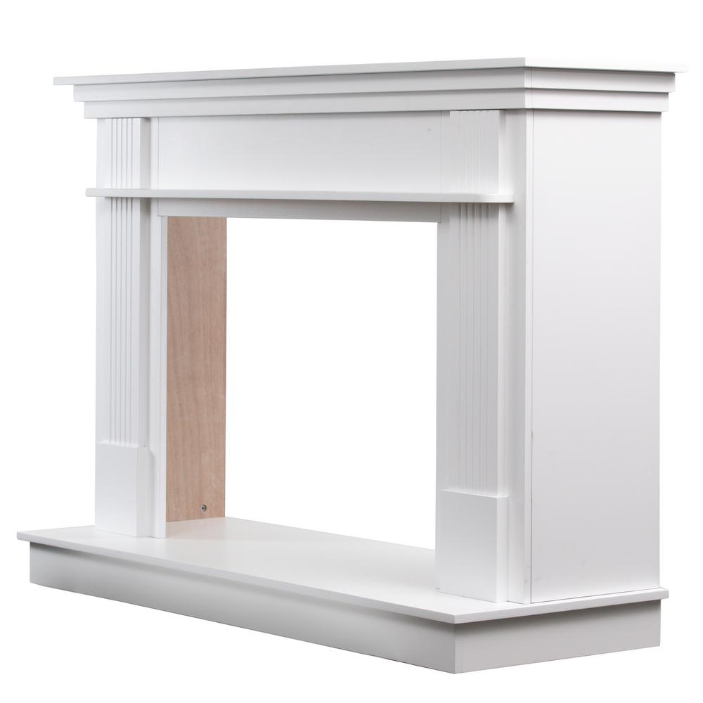 Ashley 56-1/2 in. x 40 in. Freestanding Wood Mantel in Smooth White ...