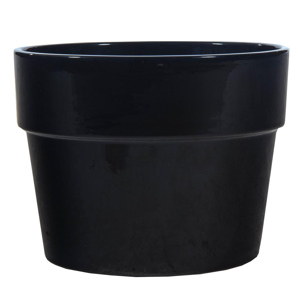 Ceramic Black Plant Pots Planters The Home Depot Dia Black Ceramic Pot