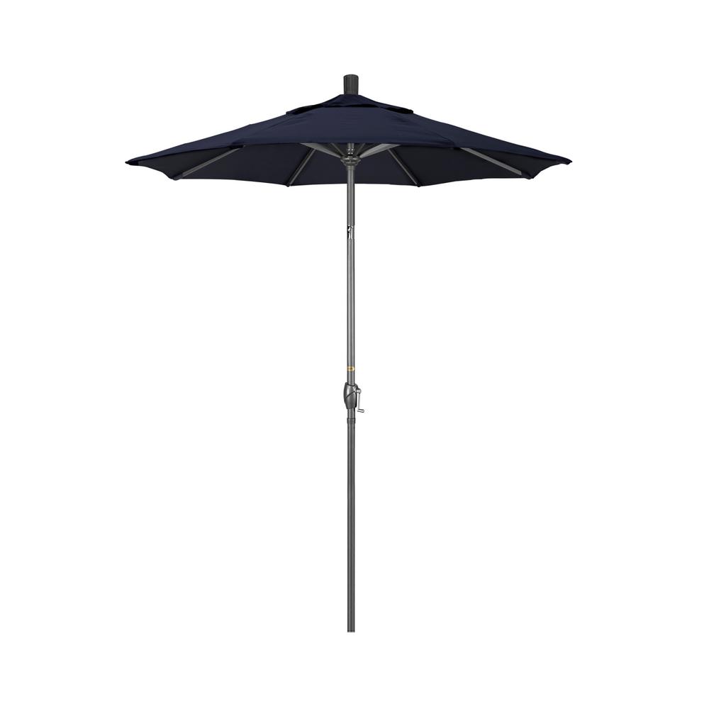 California Umbrella 6 Ft Grey Aluminum Market Push Button Tilt Crank Lift Patio Umbrella In Navy Sunbrella Gspt608010 5439 The Home Depot