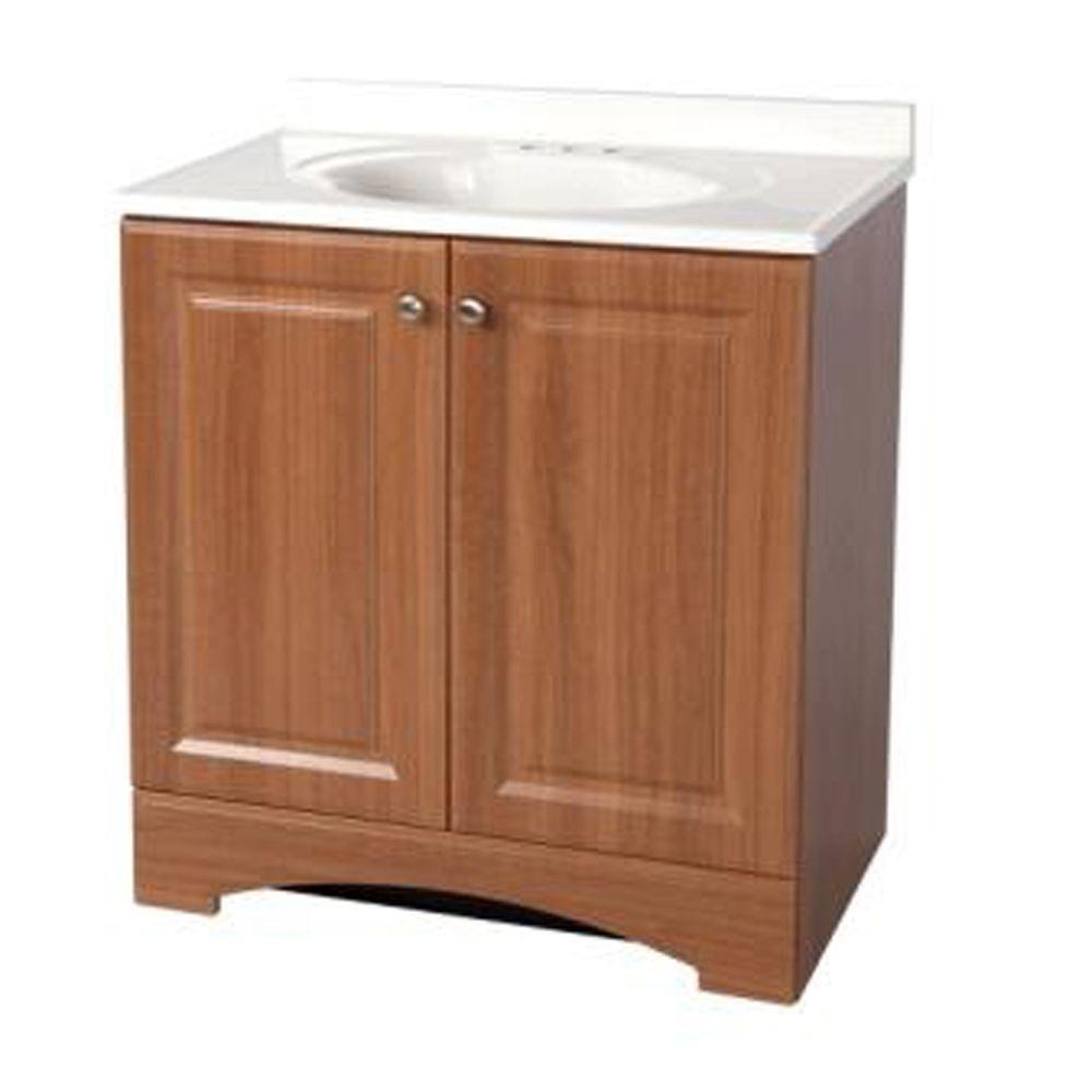Glacier Bay 30 In Vanity Golden Pecan With Ab Engineered Vanity In Golden Pecan With Ab Engineered Composite Top