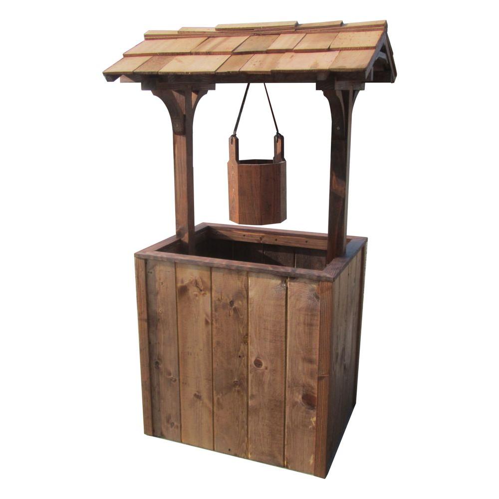 Samsgazebos Brown Wooden Wishing Well Planter Samsgazebos Brown Wooden Wishing Well Planter