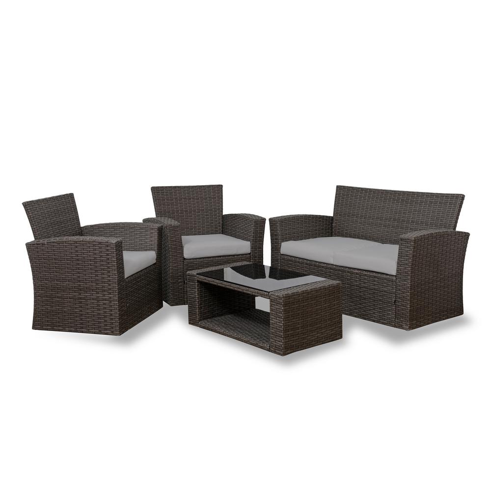 Westin Outdoor Hudson 4 Piece Rattan Wicker Patio Conversation Set With Gray Cushions 1101111 The Home Depot